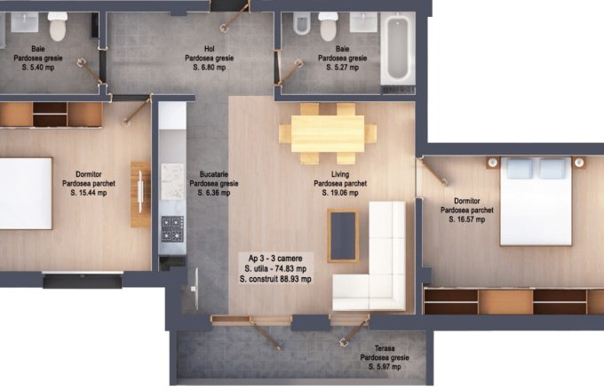 Apartament 3 camere,zona Mărul de Aur