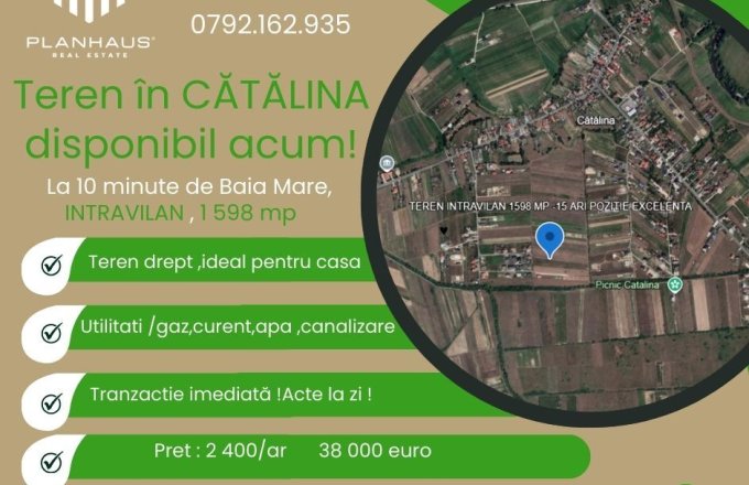 Teren intravilan in Cătălina, 1 598 mp ,acces din drum principal