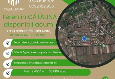 Teren intravilan Cătălina, 1 598 mp ,acces din drum principal